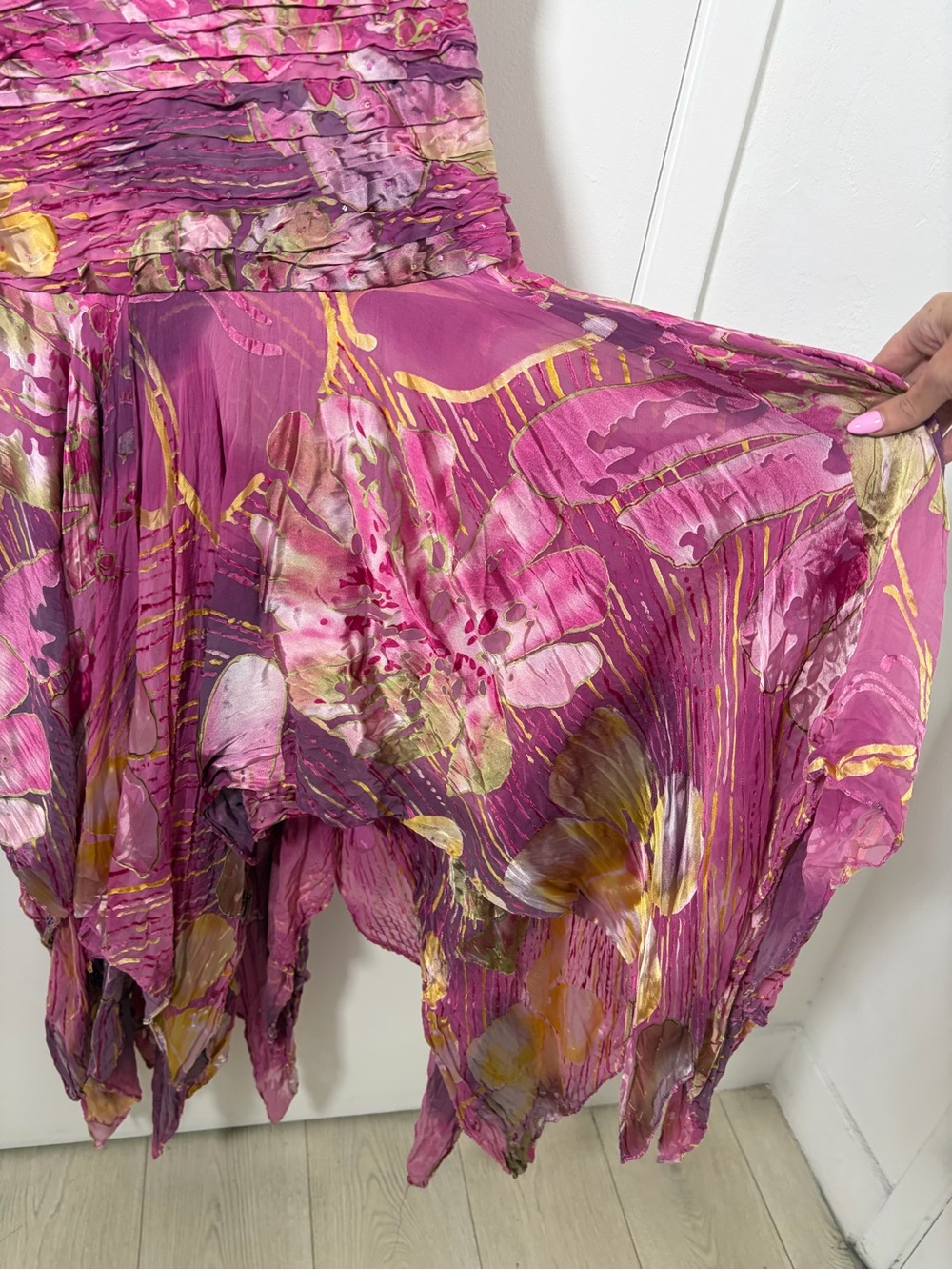 Pink Fairy y2k Floral V-Neck Handkerchief Hem Dress - Picture 8 of 11